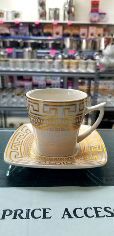 12Pc Coffee Cups Set Gold Greek Key