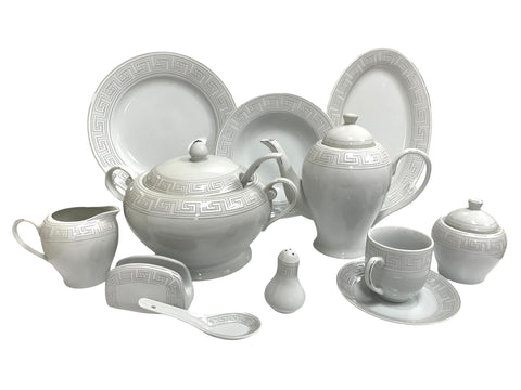 57pc Dinner Set White & Silver