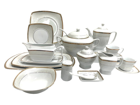 84pc Dinner Set White & Gold