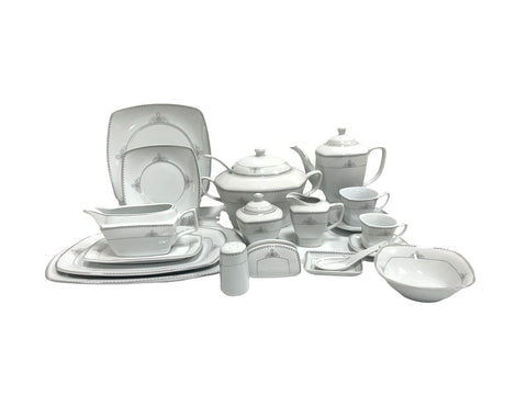 84pc Dinner Set White & Silver