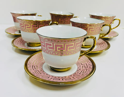 12Pc Coffee Cups Set 8oz. / Pink Color