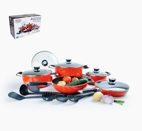 16Pc Nonstick Coating Cookware Set / Red