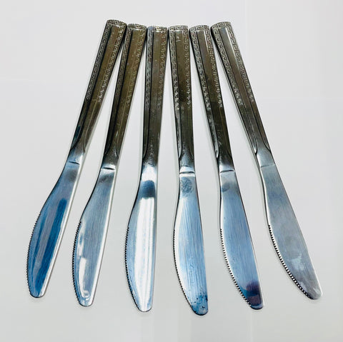 6Pc Dinner Knife Set Silver / V Design