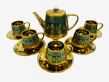 14Pc Ceramic Coffee Cups Set 6oz.  / Gold & Blue
