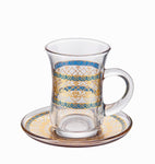 12Pc Tea Glass Set Blue & Gold Design