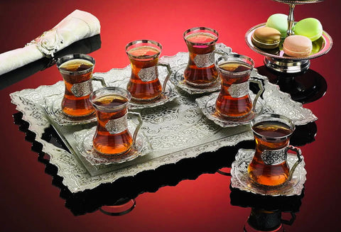 13Pc Turkish Cups With Tray / Silver
