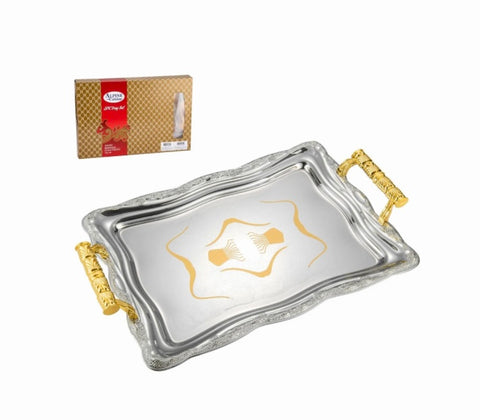 Serving Tray 2pc set 14in 17.5in Chrome Plated With Plastic