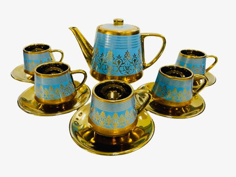 14Pc Ceramic Coffee Cups Set 6oz./ Blue & Gold
