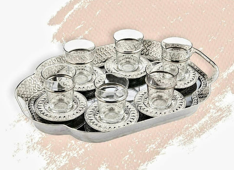 13Pc Turkish Tea Cups Silver