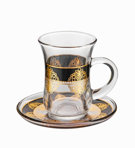 12Pc Tea Glass Set Black & gold  Design