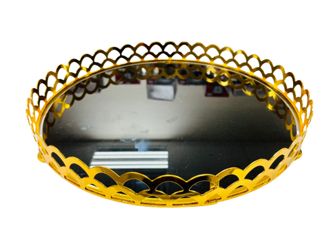 1Pc Round Serving Tray Black & Gold / 13”inch