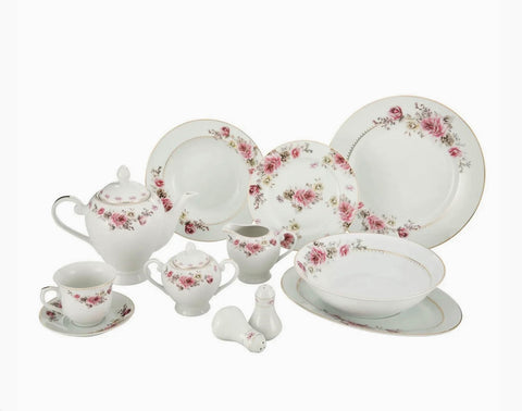 Dinner Set 49pc Svc 8, Porcelain Super White Round Shape