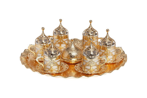 21Pc Turkish Tea Set with Tray / Gold