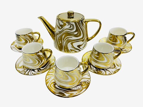 14Pc Ceramic Coffee Cups Set 6oz.  / Gold