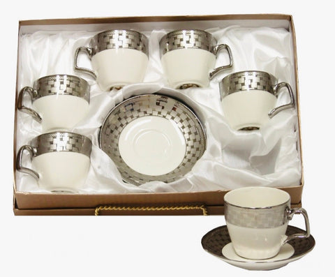 12Pc Espresso Coffee Cups Set 3.5oz (Silver)