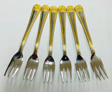 6Pc Small Salad Fork Gold V Design head