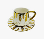 14Pc Ceramic Coffee Cups Set 6oz. / White & Gold