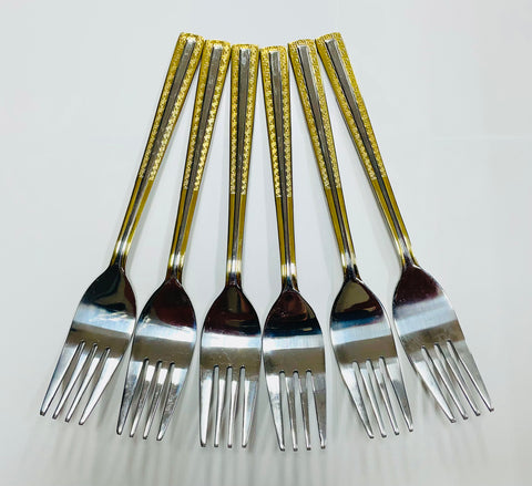 6Pc Dinner Fork Gold Set V Design