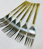 6Pc Dinner Fork Gold Set V Design