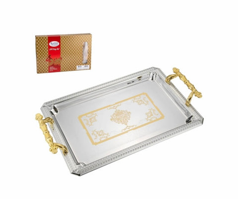 Serving Tray 2pc set 17.5 in and 14 in Iron Gold & Silver pattern