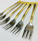6Pc Small Salad Fork Gold V Design head