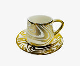 14Pc Ceramic Coffee Cups Set 6oz.  / Gold