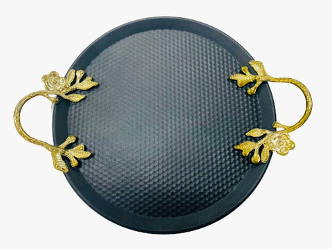 1Pc Round Serving Tray / Black & Gold 12”inch