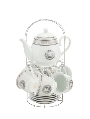 Porcelain 15pc Tea Set Silver