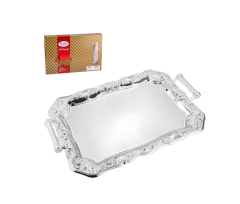Serving Tray 2pc set 14in 17.5in Silver Plated With Metal Handle