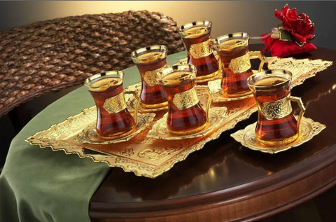 13Pc Turkish Cups With Tray / Gold