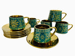 12Pc Espresso Coffee Cups Set 3.5oz  / Gold & Green