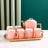 9Pc Coffee Cups With Tray / Pink Color