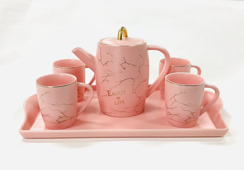 6Pc Coffee Cups with kettle / Pink