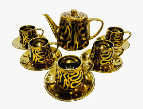 14Pc Ceramic Coffee Cups Set 6oz. / Black & Gold