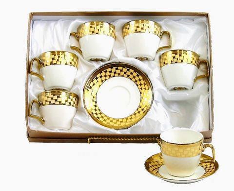 12Pc Espresso Coffee Cups Set 3.5oz (Gold)